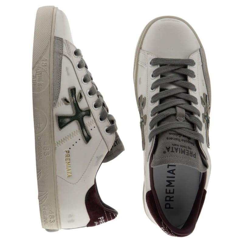 Zapatillas Premiata Steven de hombre en blanco y burdeos - foto 2