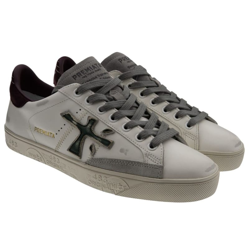 Zapatillas Premiata Steven de hombre en blanco y burdeos