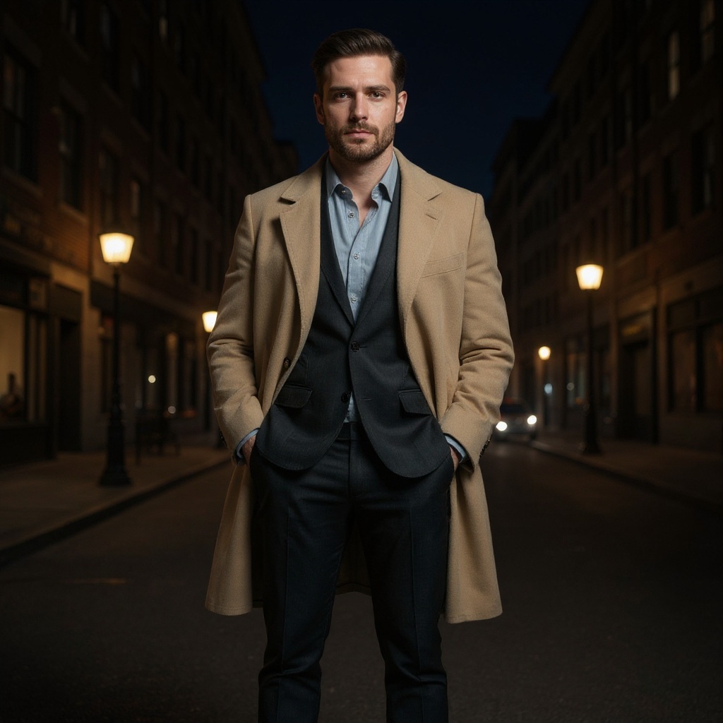 Hombre elegante con botas CALCE chelsea negras en un entorno urbano y sofisticado al atardecer.