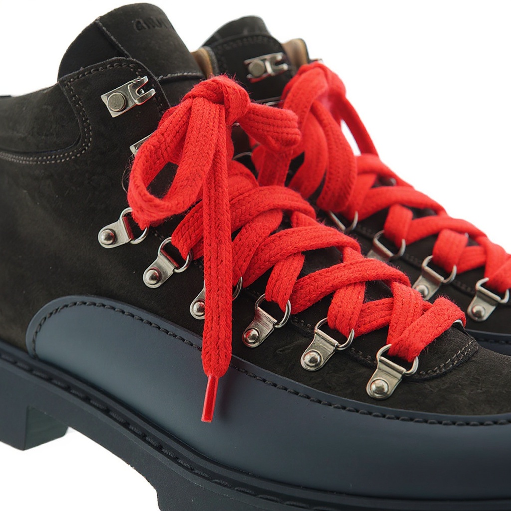 Detalle técnico de la bota CALCE marrón, mostrando la textura de la piel y nubuck, las costuras artesanales y la suela robusta.