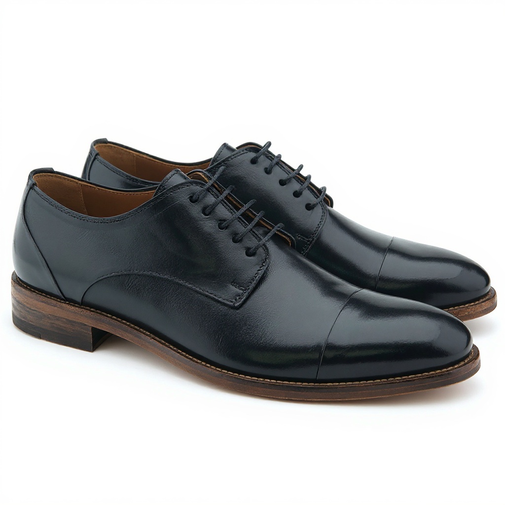 Primer plano de un zapato blucher negro CALCE, destacando la piel de alta calidad, las costuras y la suela robusta.