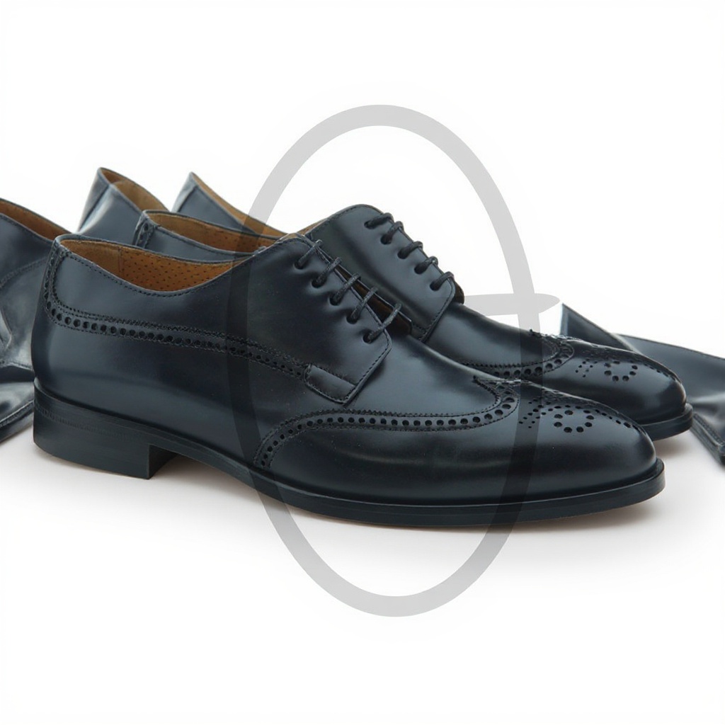 Detalle de los zapatos blucher azules CALCE, mostrando la textura de la piel y la suela de cuero, con costuras de alta calidad.