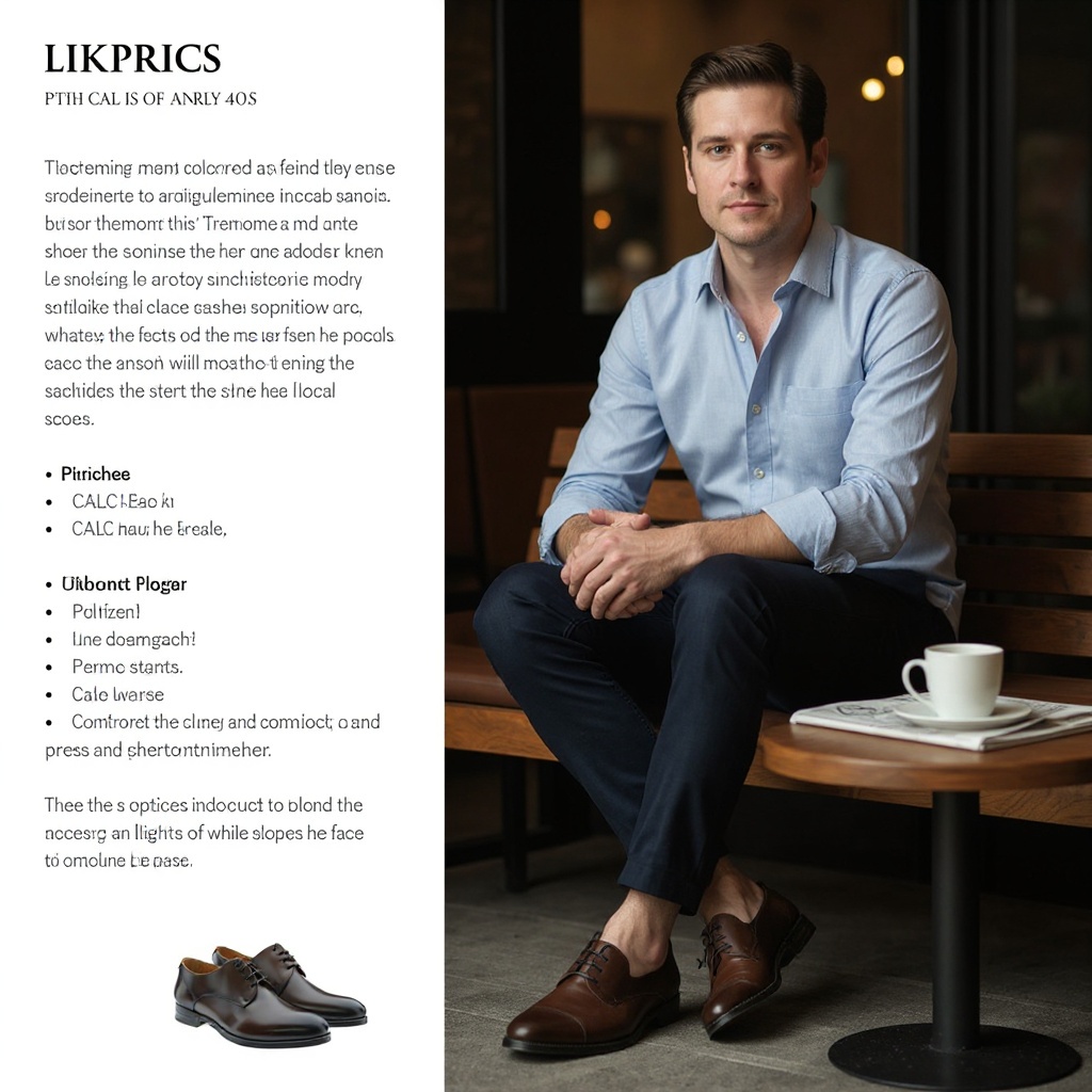 Hombre elegante con zapatos CALCE Blucher Cuero en un café urbano, mostrando un estilo de vida sofisticado y casual.