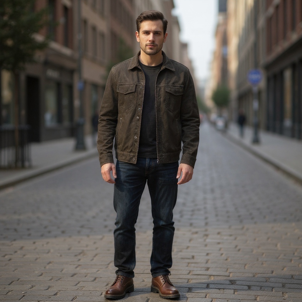 Hombre con botas CALCE marrones de piel, paseando por la ciudad con estilo casual.
