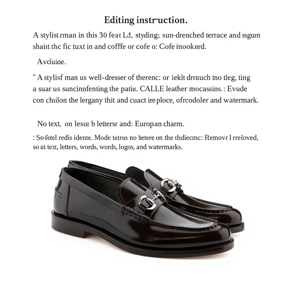 Hombre elegante con mocasines de cuero CALCE en una terraza soleada, disfrutando de un momento de ocio.