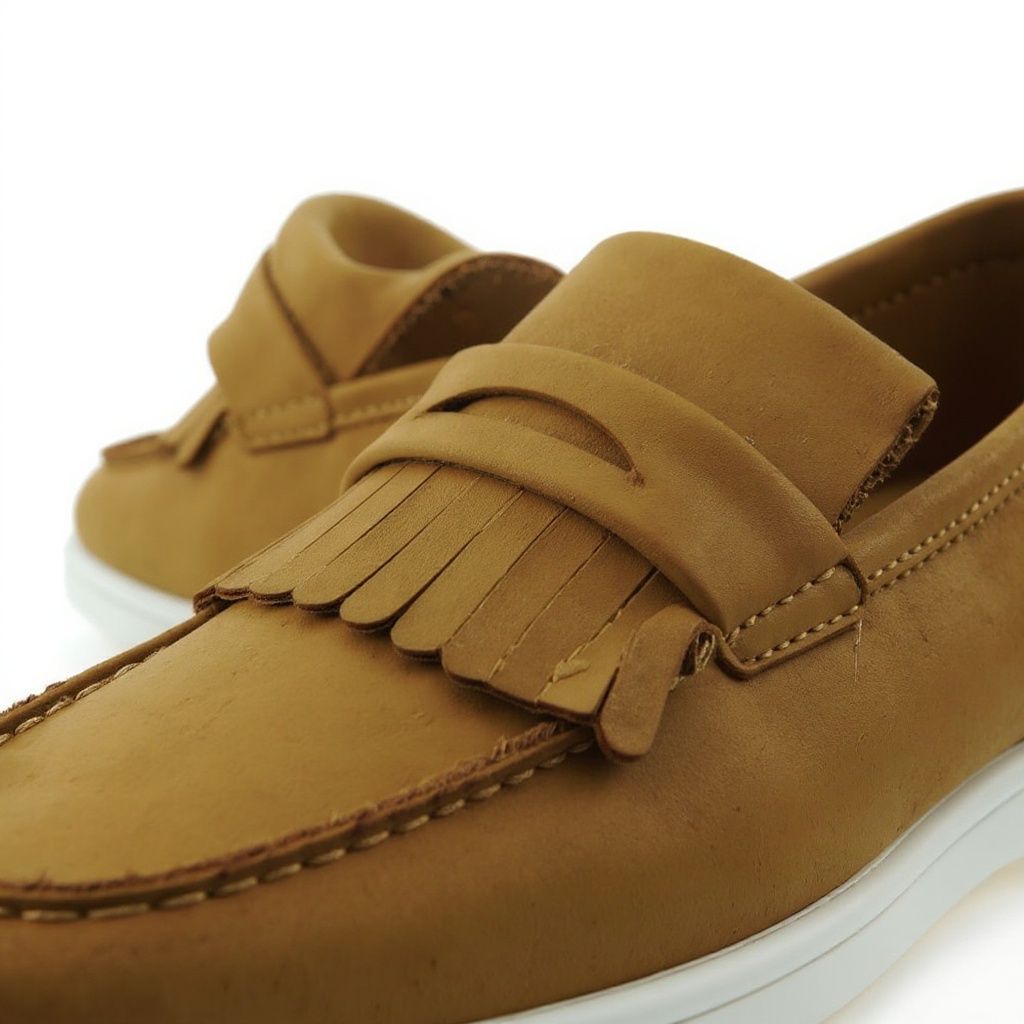 Detalle de los materiales y la construcción de un mocasín de cuero KURT GEIGER.