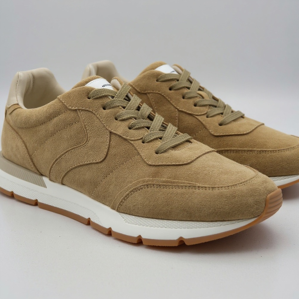 Detalle técnico de las deportivas VOILE BLANCHE taupe, mostrando la calidad de sus materiales y construcción.