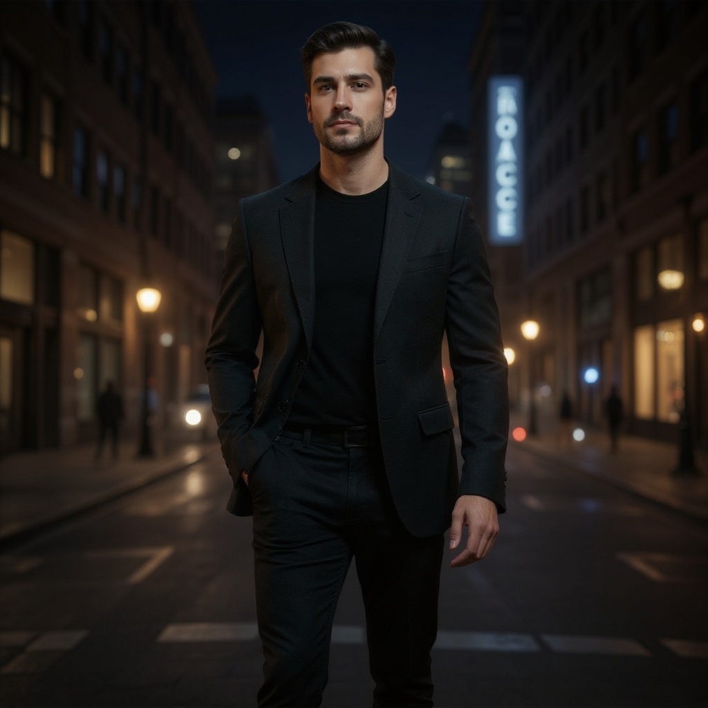 Hombre elegante caminando por la ciudad con botas CALCE negras y pantalón de vestir.