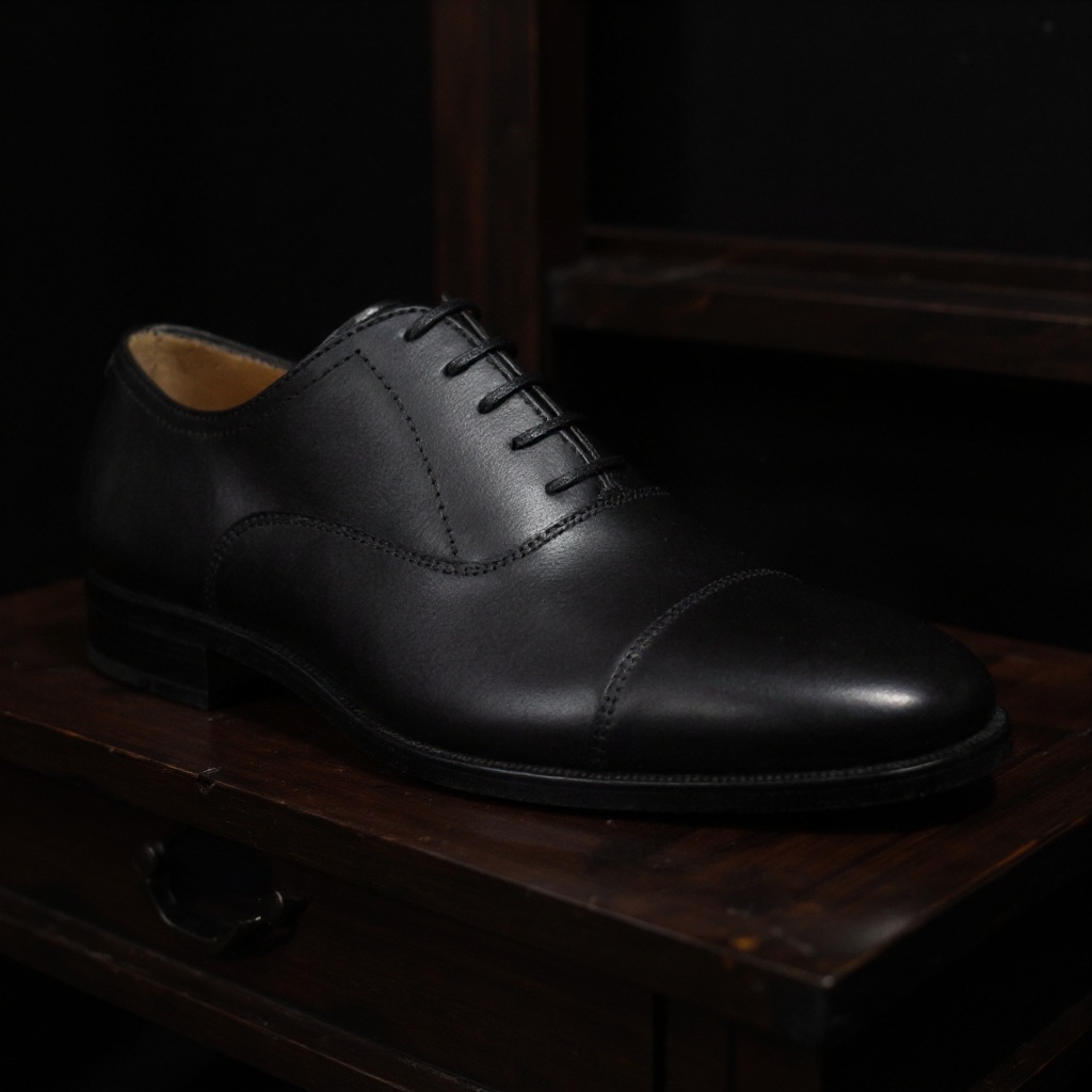 Primer plano de los zapatos PERTINI ceremonia negro mostrando los detalles de los materiales BLOK, BAD y BOX.