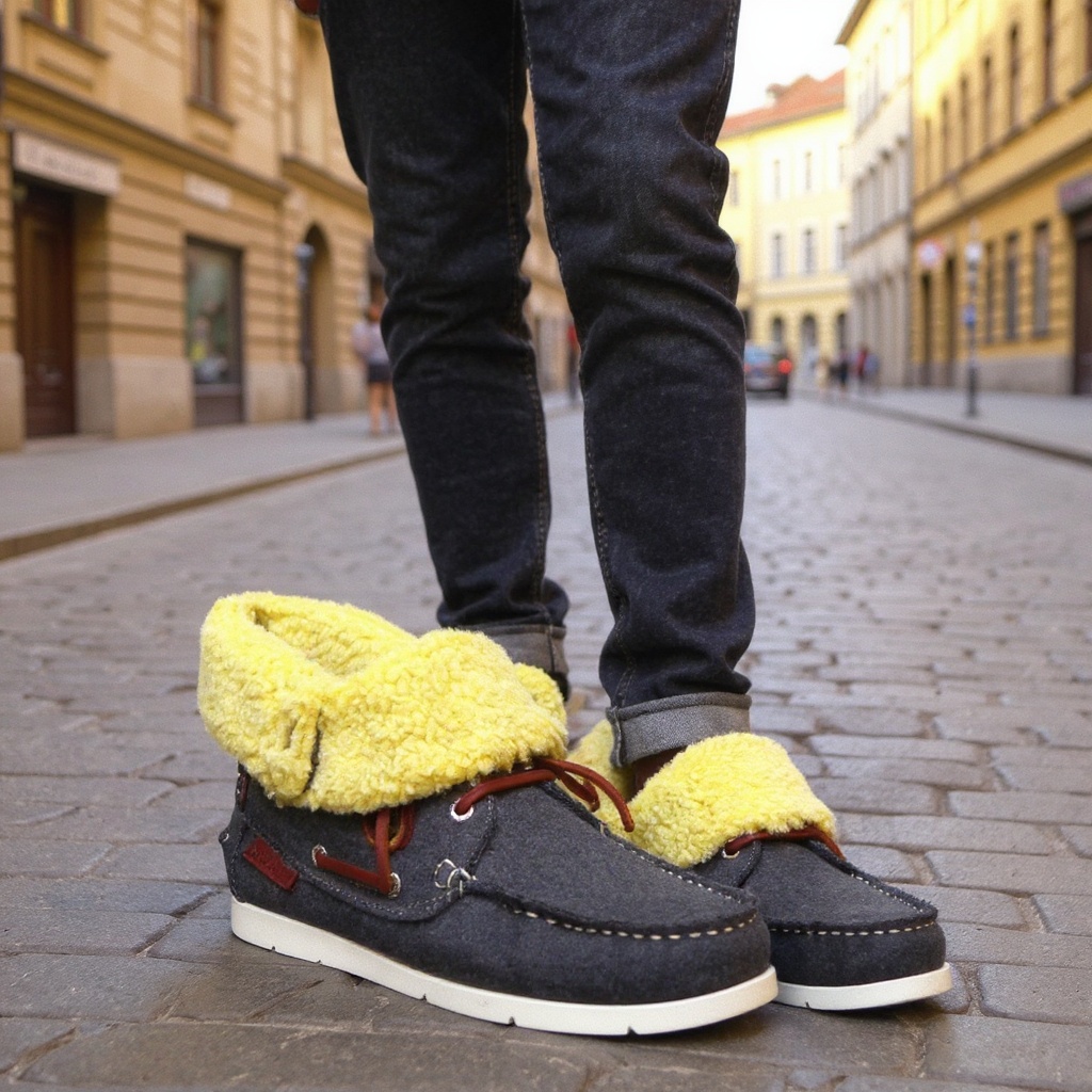 Hombre con botas SUPERGA gris y pantalones chinos en una calle urbana.