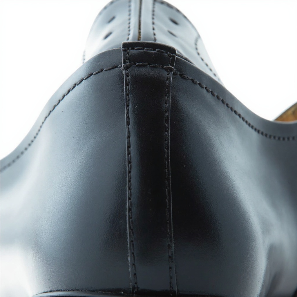 Detalle de cerca de un zapato blucher negro PREMIATA, mostrando la piel de alta calidad y la costura artesanal.