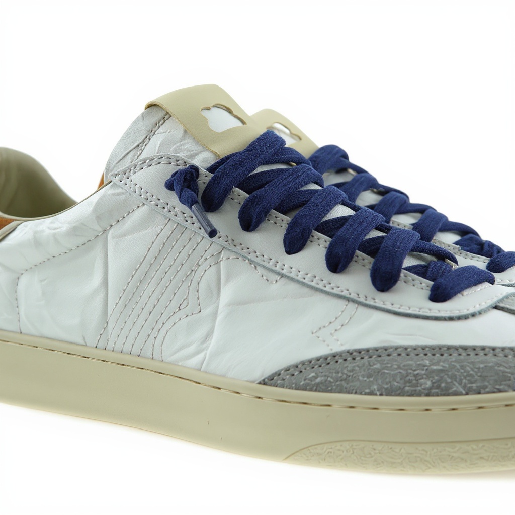 Detalle técnico de las zapatillas deportivas STACY bl/az, mostrando la textura de la piel, napa y el material BLOK.