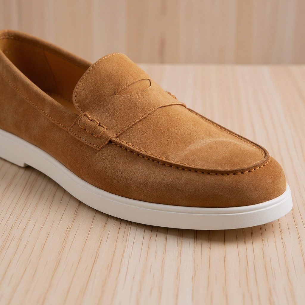 Detalle de los materiales y la construcción de los mocasines CALCE de cuero.