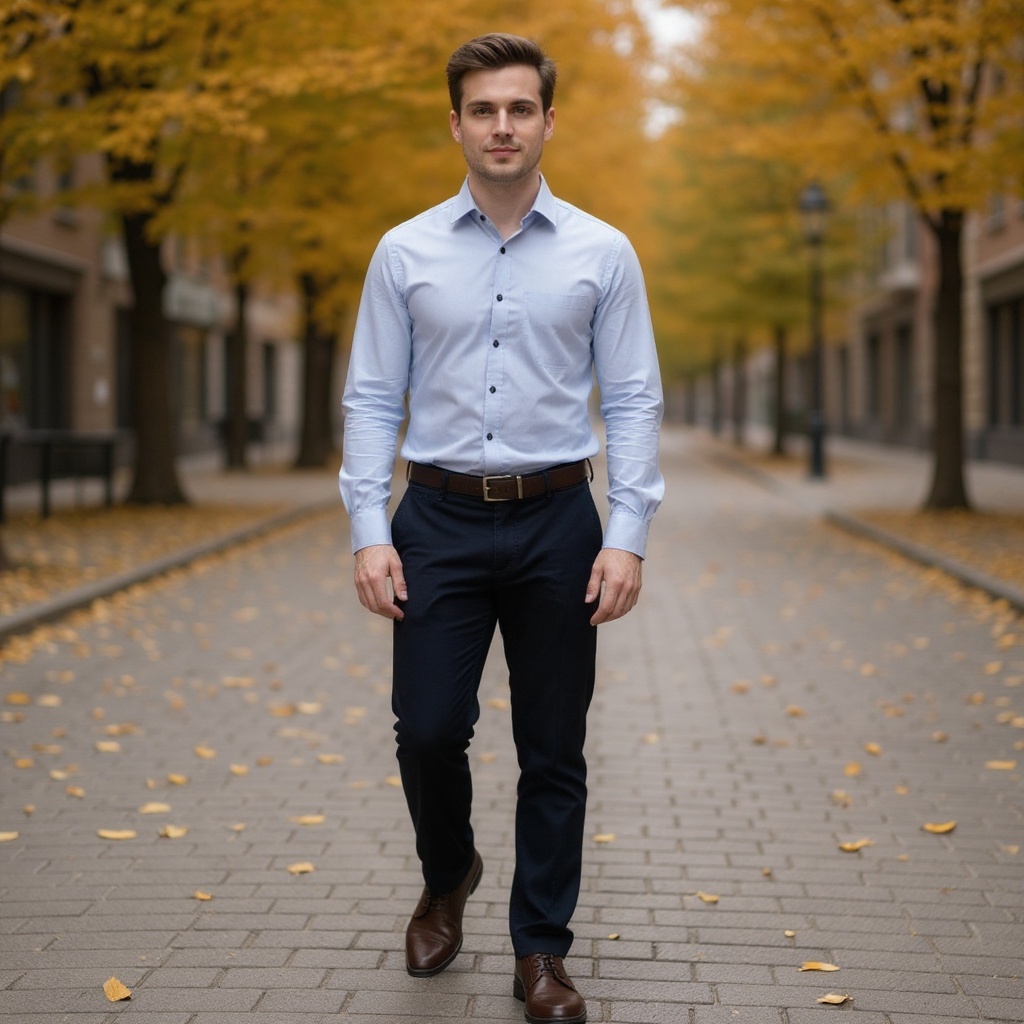 Hombre con Blucher marrones CALCE en un entorno urbano elegante y sofisticado.