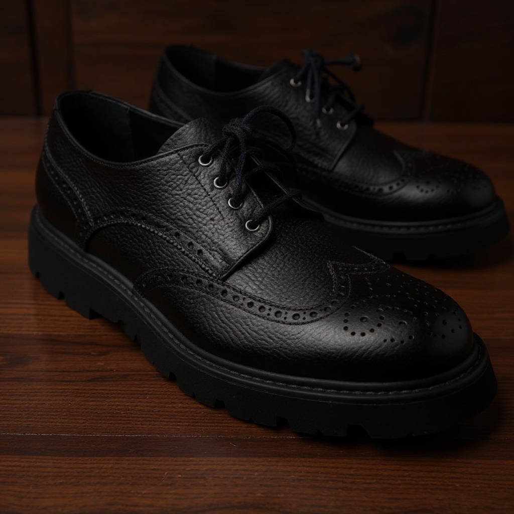 Primer plano del zapato blucher negro CALCE, mostrando la calidad de la piel, las costuras y la construcción artesanal.