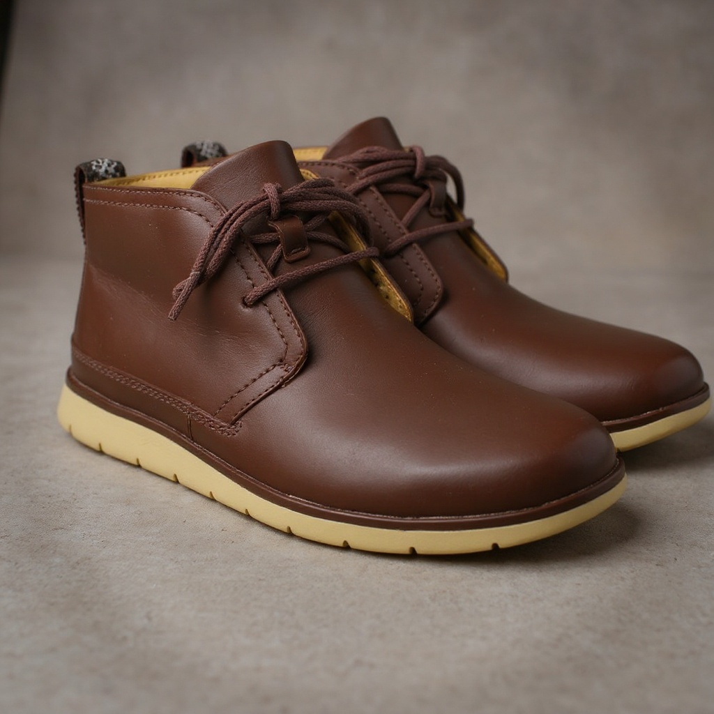 Detalle de los materiales de los botines UGG marrones, mostrando la textura del BLOK, TECNICO y NBK.