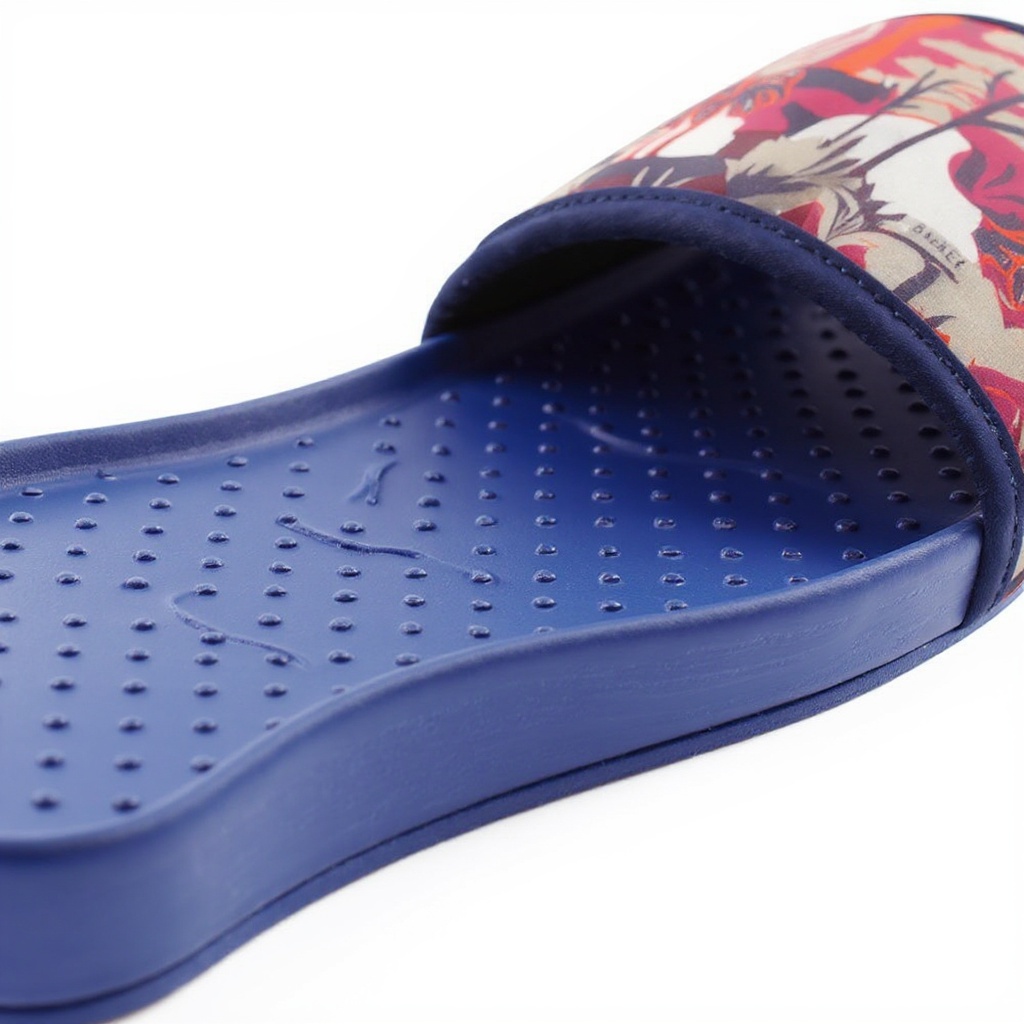 Primer plano técnico de la pala Ted Baker azul, mostrando la composición de materiales BLOK y TECNO, la plantilla ergonómica y la suela robusta para una durabilidad y confort óptimos.