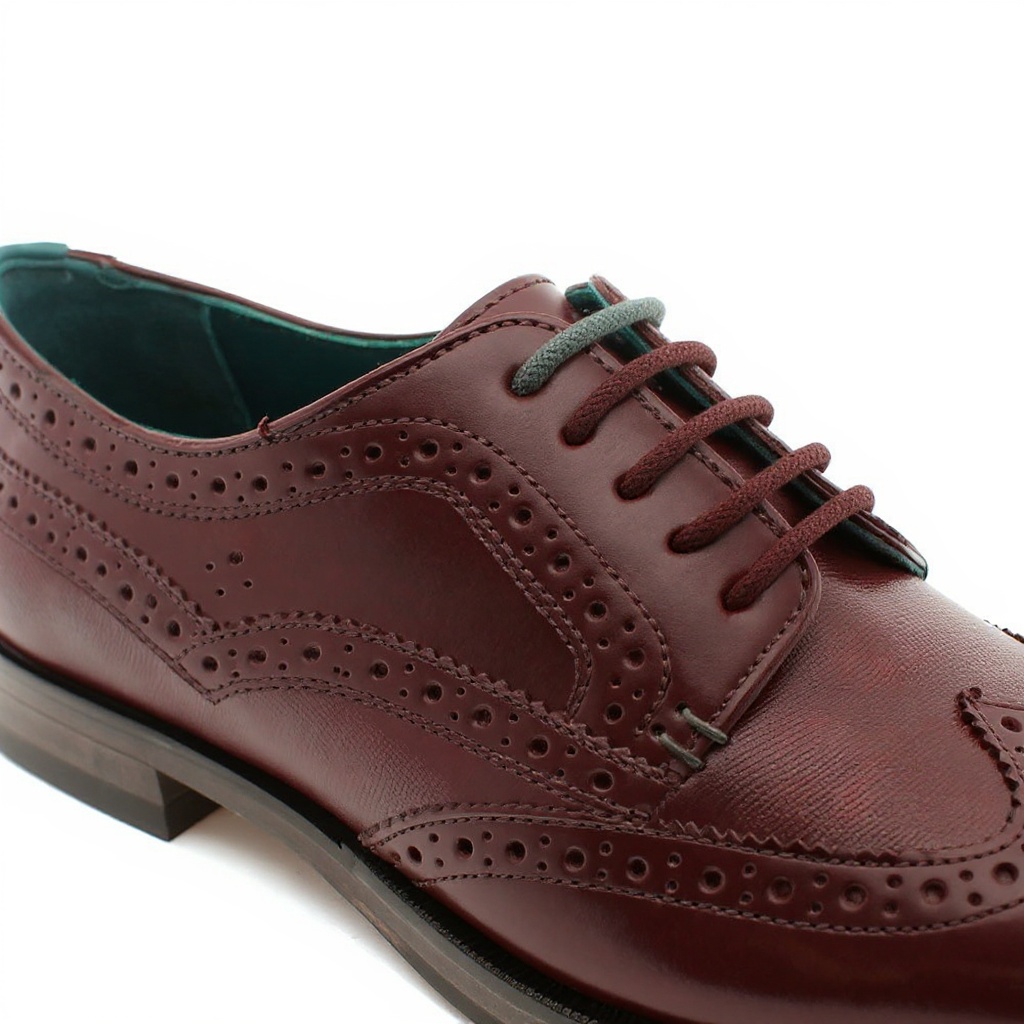 Detalle técnico del blucher TED BAKER burdeos, mostrando la calidad de la piel y las costuras.