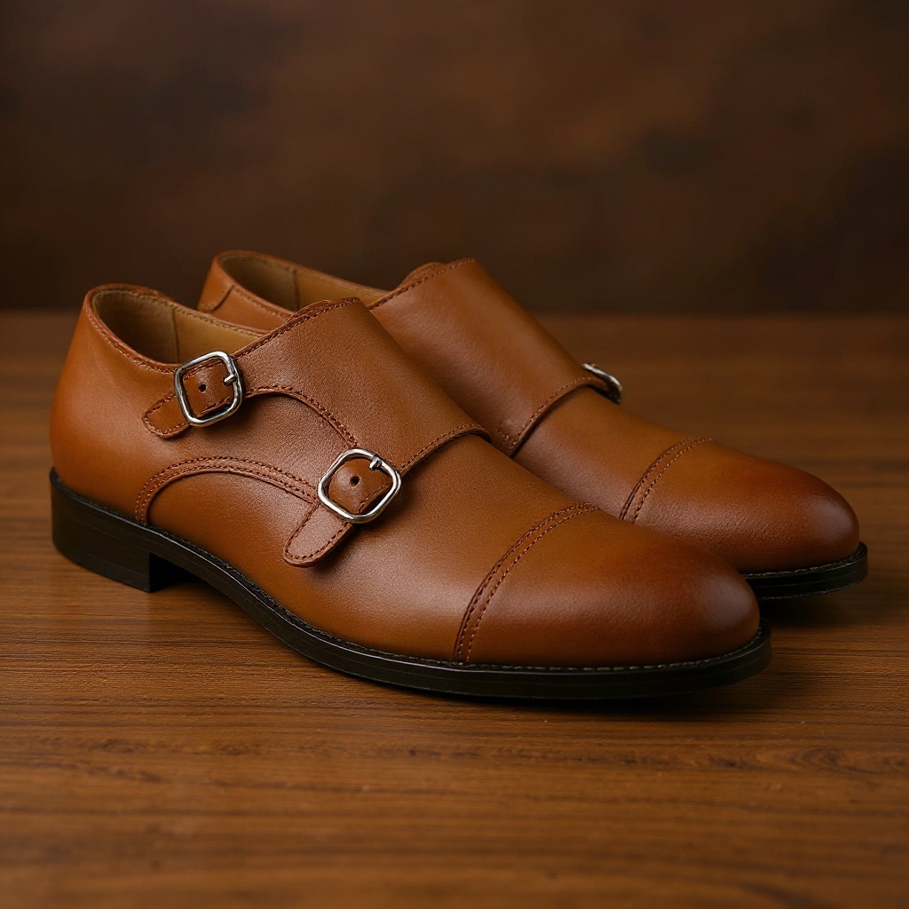 Detalle de los zapatos CALCE 2 hebillas cuero, mostrando la calidad de la piel, las hebillas y la construcción artesanal de la suela.
