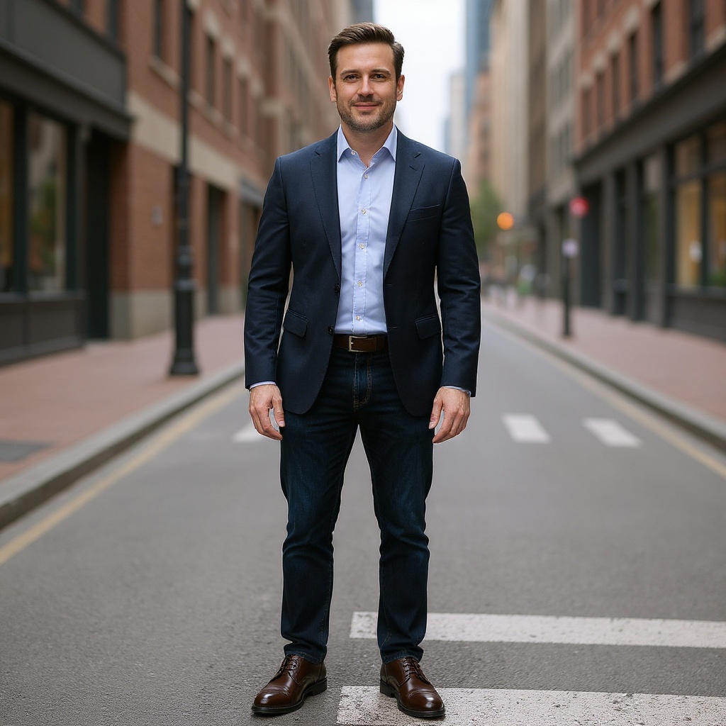Hombre elegante caminando por la ciudad con zapatos CALCE 2 hebillas marrones.